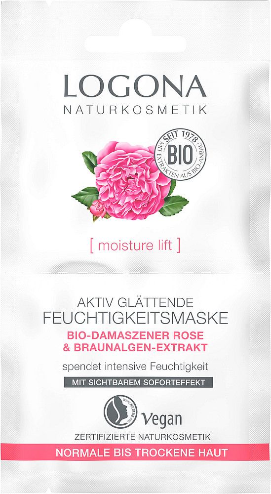 Logona Aktiv vyhlazující hydratační maska Bio Damašská růže & extrakt z hnědé řasy [Moisture Lift] 2 x 7,5 ml