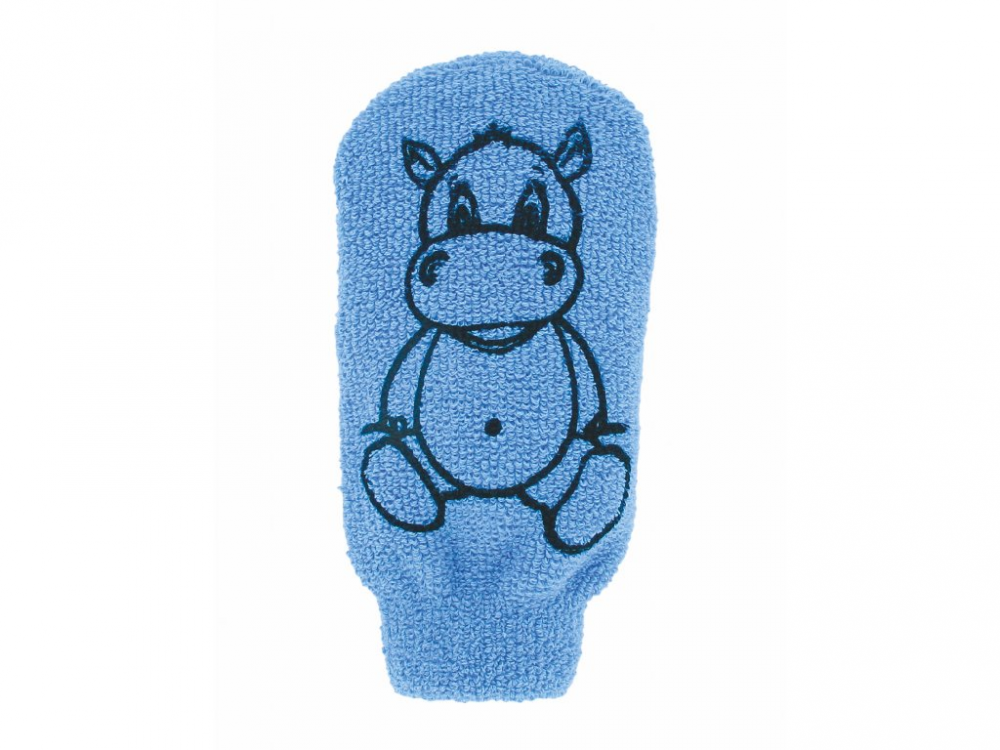 E-shop Förster´s Dětská mycí žínka - bavlna - velká - s obrázkem Hrošíka, modrá