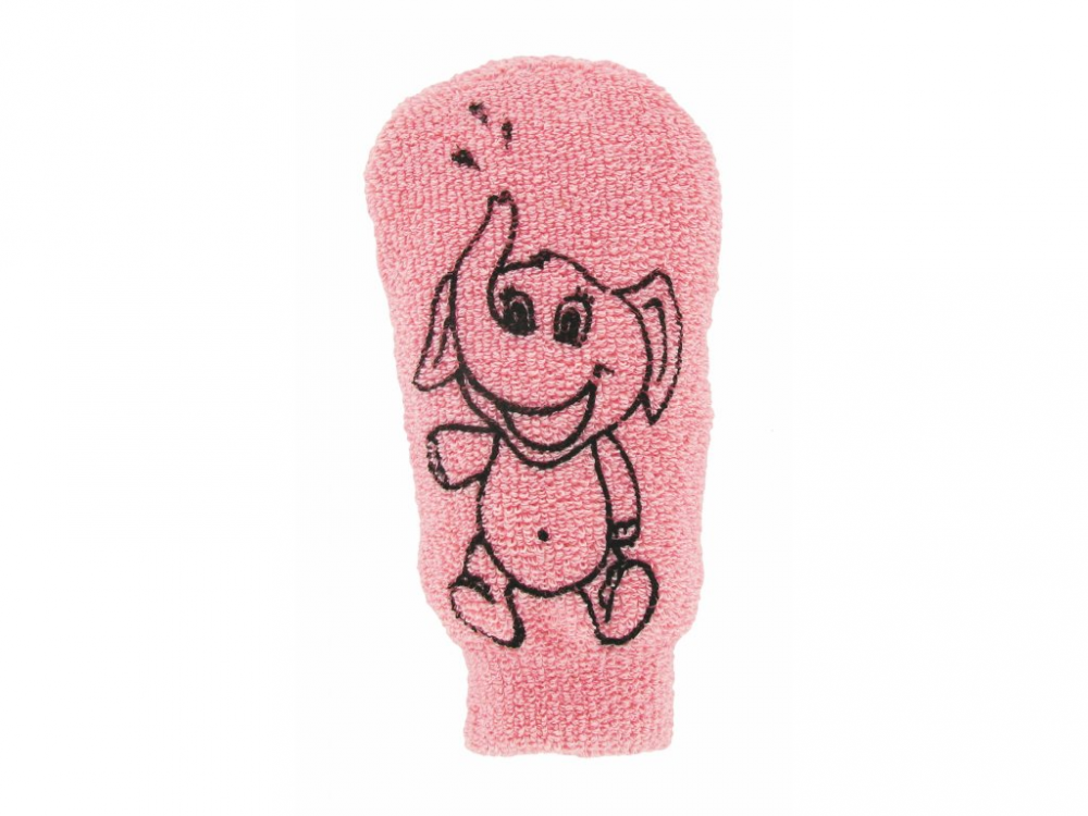 E-shop Dětská mycí žínka - bavlna - velká - s obrázkem Sloníka, růžová Förster´s
