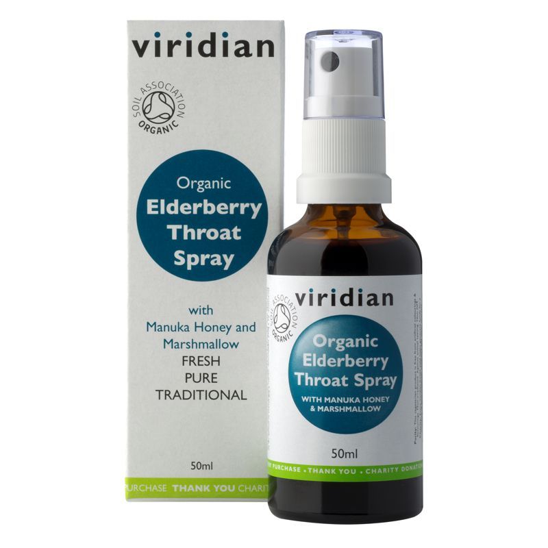 Viridian Elderberry Throat Spray Organic (Sprej při bolesti v krku a kašli Bio) 50ml