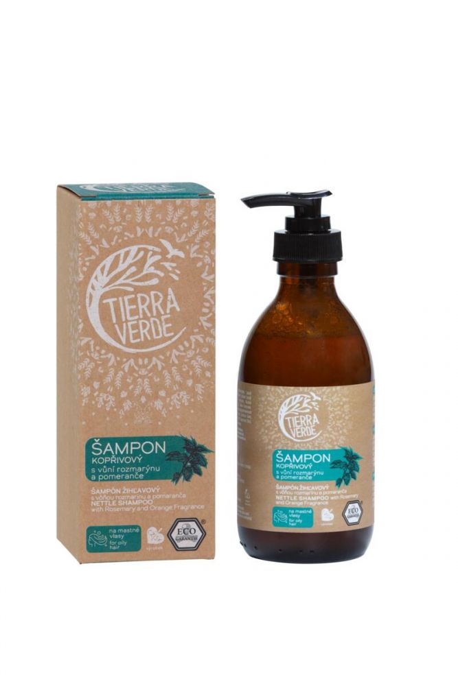 E-shop Tierra Verde Kopřivový šampon na mastné vlasy s vůní rozmarýnu a pomeranče 230 ml
