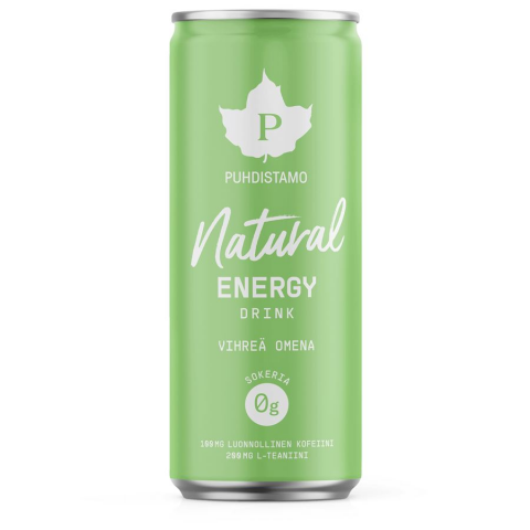 Natural Energy Drink green apple (Energetický nápoj - zelené jablko) Puhdistamo 330ml