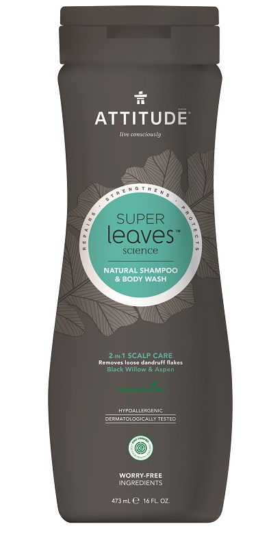 Přírodní pánský šampón & tělové mýdlo (2v1) s detoxikačním účinkem - proti lupům Attitude Super leaves 473ml