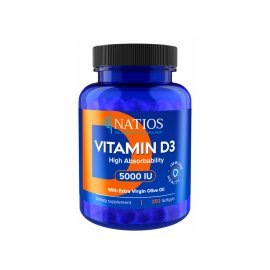 Vitamin D3, Vysoce vstřebatelný, 5000 IU, Natios 250 softgel kapslí (s olivovým olejem)